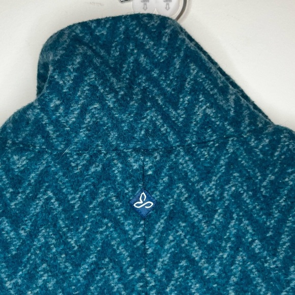 PRANA Lily Wool Blend Cozy Winter Deep Teal Chevron Zigzag Pattern Jacket Coat - Picture 10 of 12